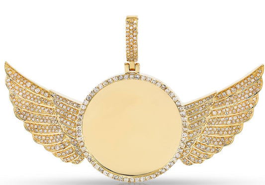 14K 1.1CT 1.5" Yellow Gold Diamond Angle Wing Memory Pendant