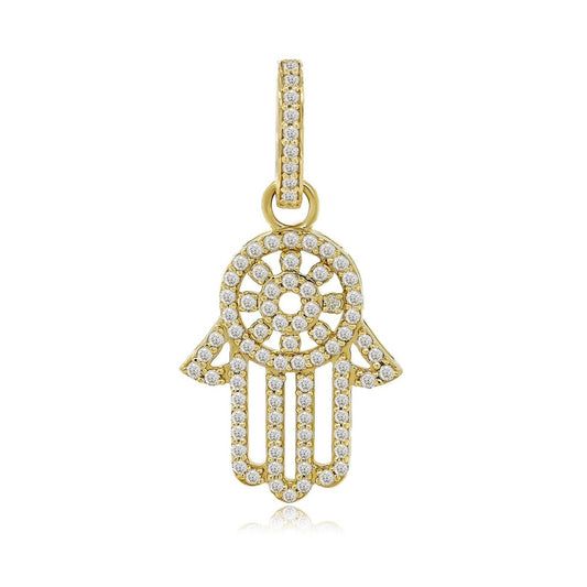 14K 0.53CT Yellow Gold Diamond Hamsa Pendant