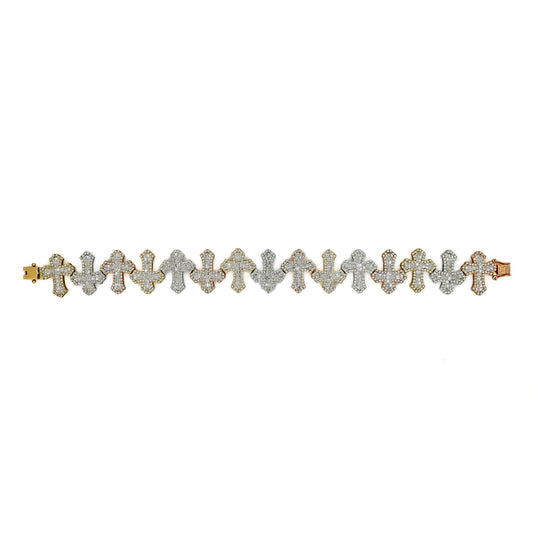 14K 19MM 6.87CT Two-Tone Diamond Baguette Cross Bracelet