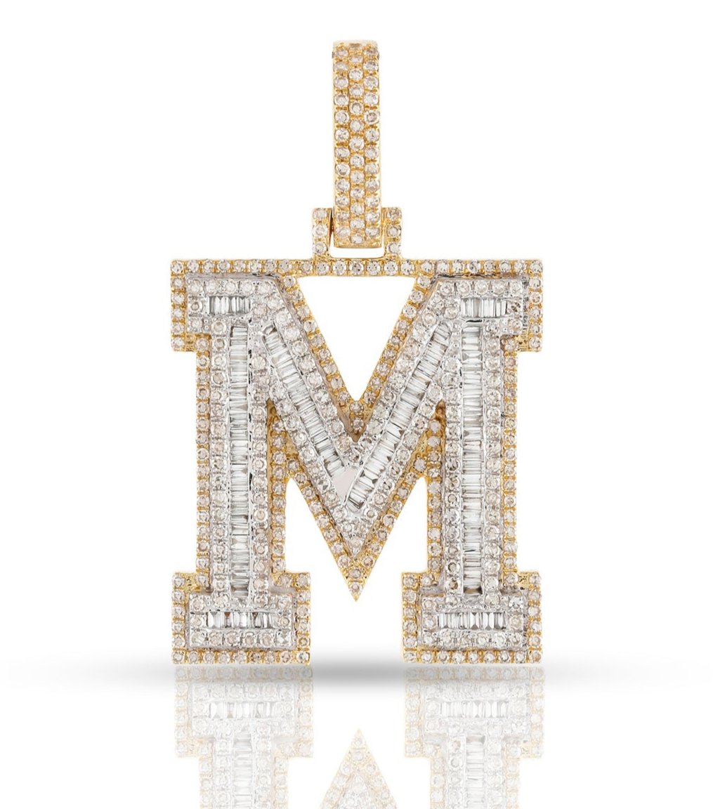 10K 2.38CT Two-Tone Diamond Baguette Initial "M" Pendant