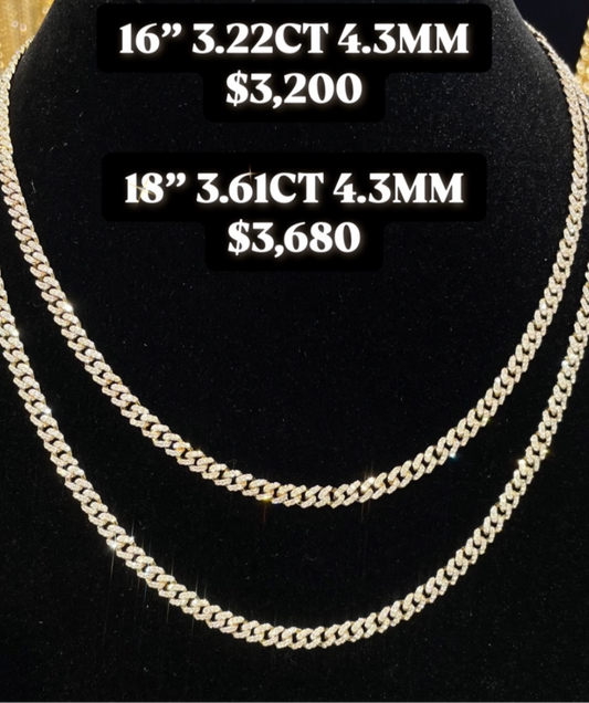 10K 4.3MM Diamond Cuban Link Chain