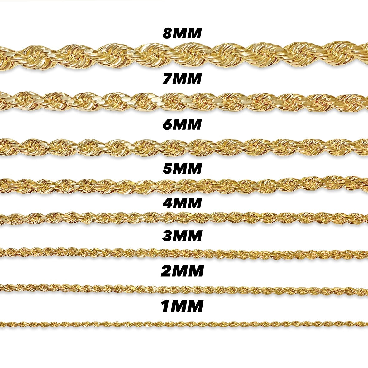 10K 4MM Gold Diamond Cut Rope Chain