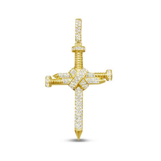 Gold Diamond Nail Cross Pendant