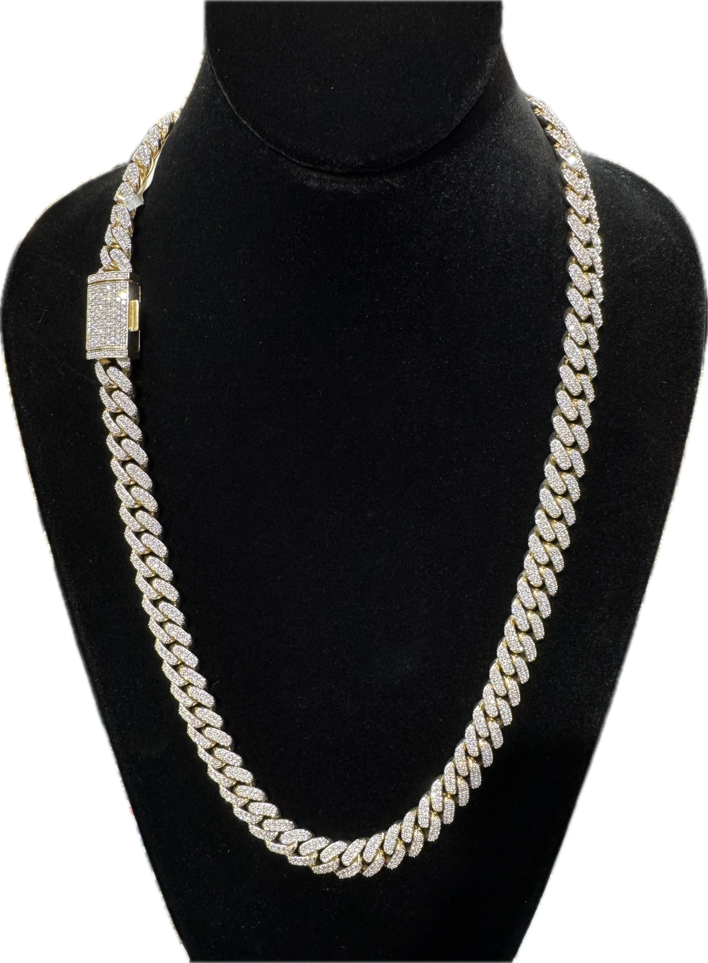 10K 12MM 24.10CT 26" Diamond Yellow Gold Cuban Link Chain