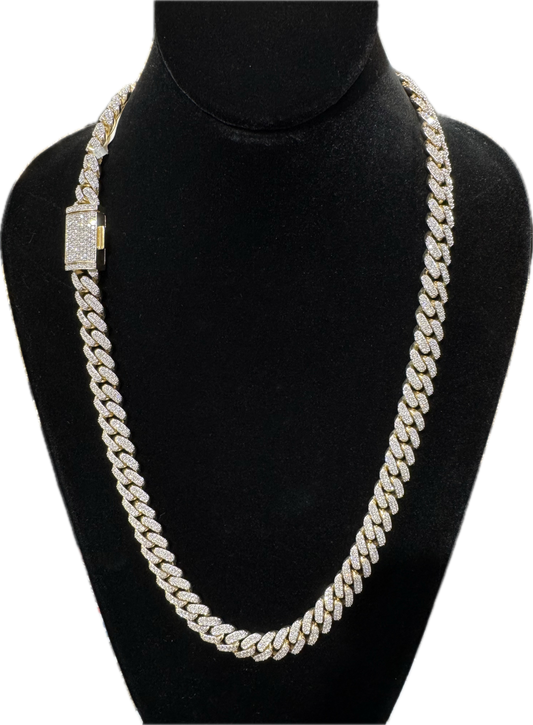 10K 12MM 24.10CT 26" Diamond Yellow Gold Cuban Link Chain