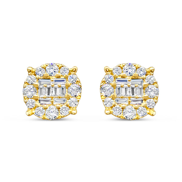 1CT Gold Diamond Round Earrings