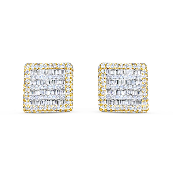 Yellow Gold Square Diamond Earrings