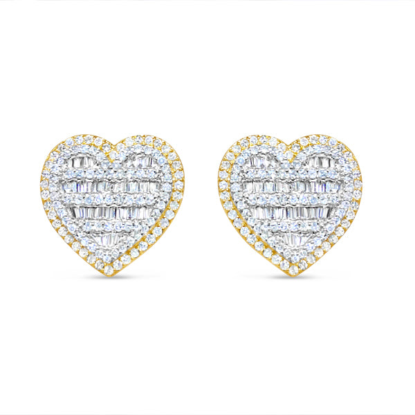 Gold Diamond Heart Screw-back Earrings