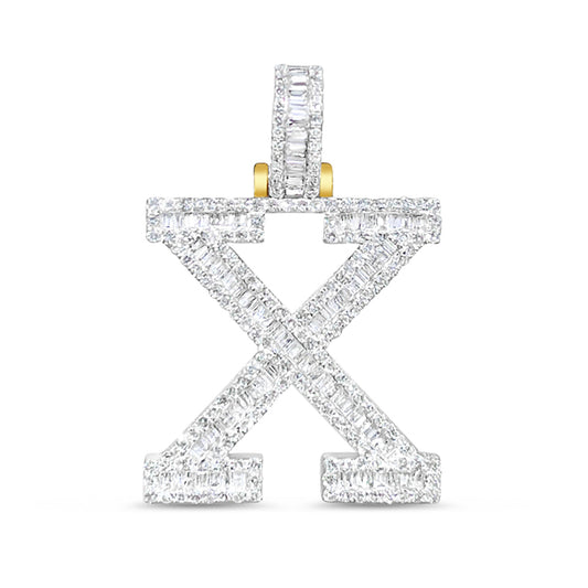 10k Yellow Gold Diamond Baguette Initial X Pendant