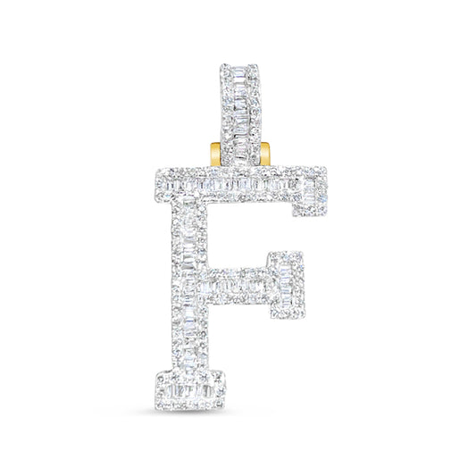 10k Yellow Gold Diamond Baguette Initial F Pendant