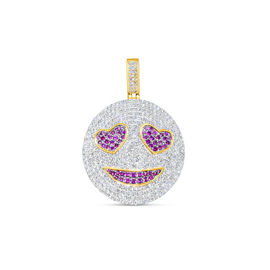 10K Solid Yellow Gold Diamond Love Smiley Face Pendant