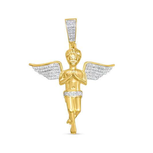 10K Gold Diamond Angel Pendant