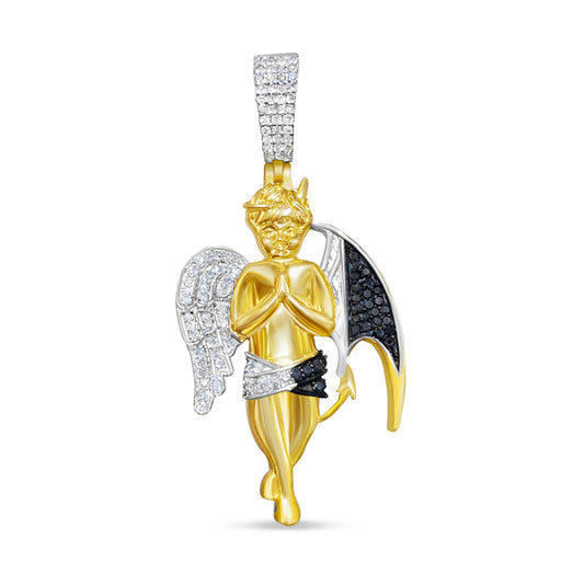 10K Yellow Gold Diamond Angel Vs Devil Pendant