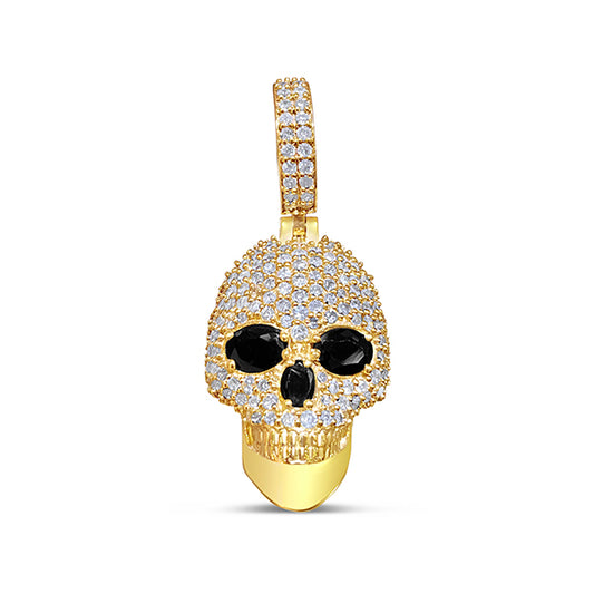 1.22CT Diamond Skull Solid Yellow Gold Pendant