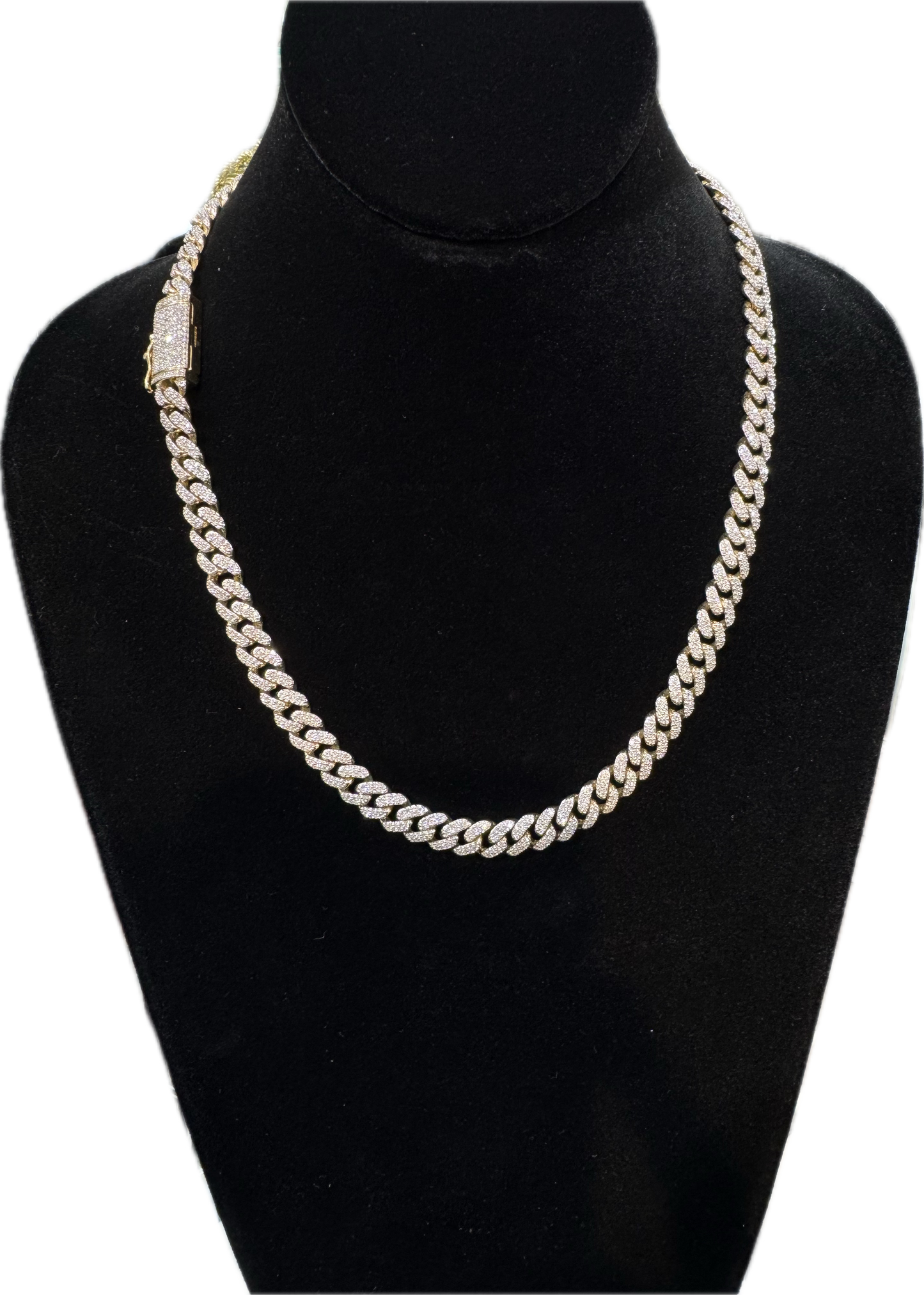 10K 8.8MM 8.94CT 20" Diamond Yellow Gold Cuban Link Chain