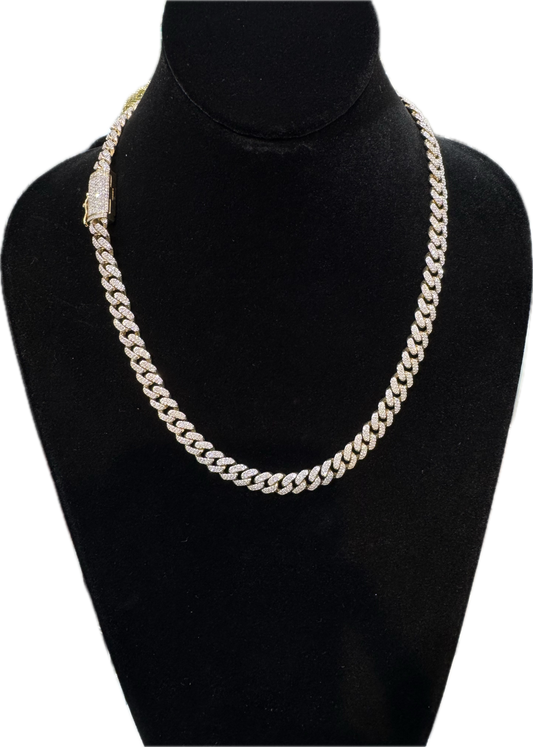 10K 8.8MM 8.94CT 20" Diamond Yellow Gold Cuban Link Chain