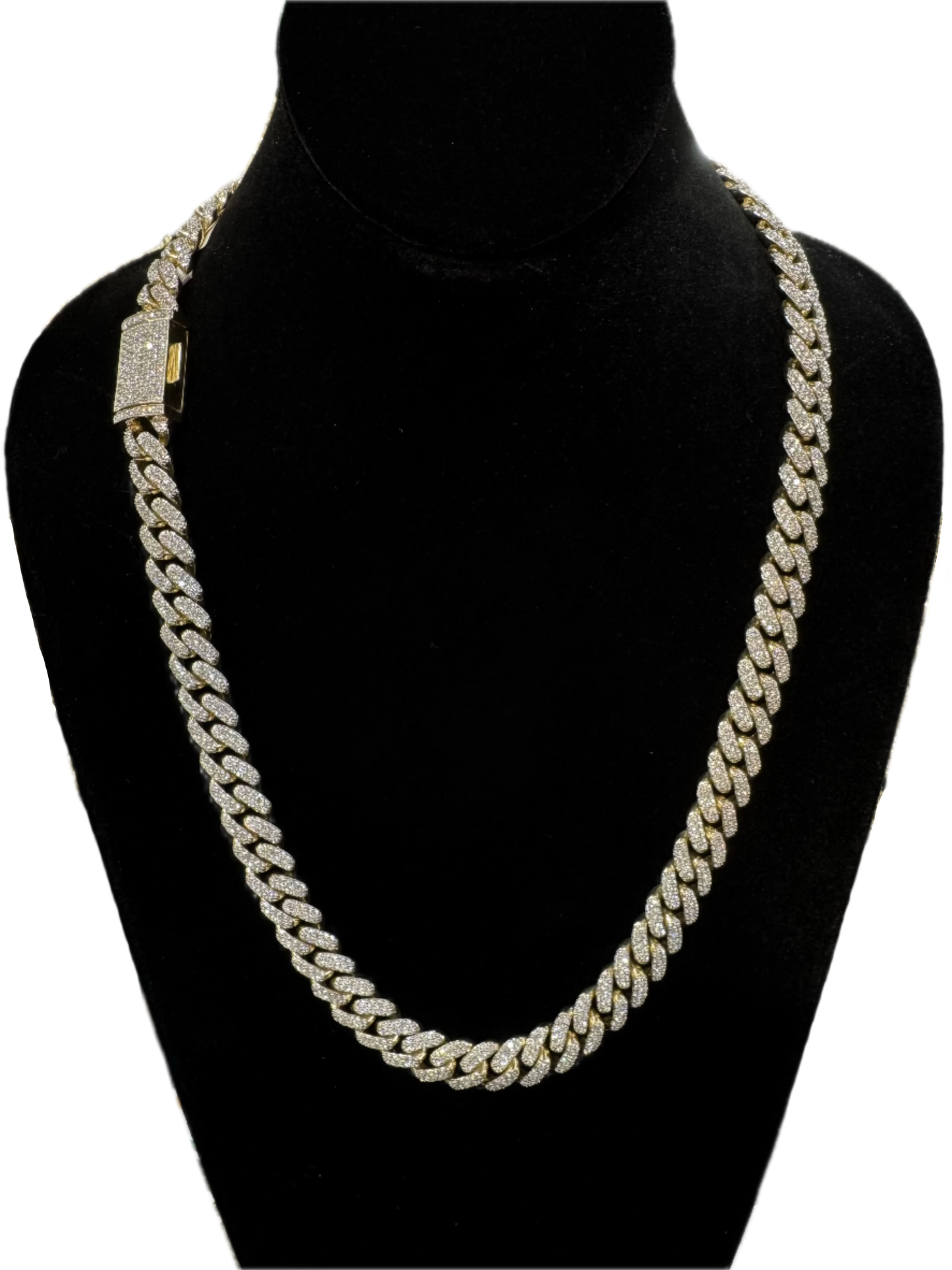 10K 12MM 22.43CT 24" Diamond Yellow Gold Cuban Link Chain