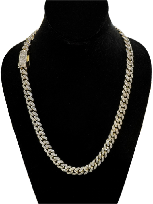 10K 12MM 22.43CT 24" Diamond Yellow Gold Cuban Link Chain