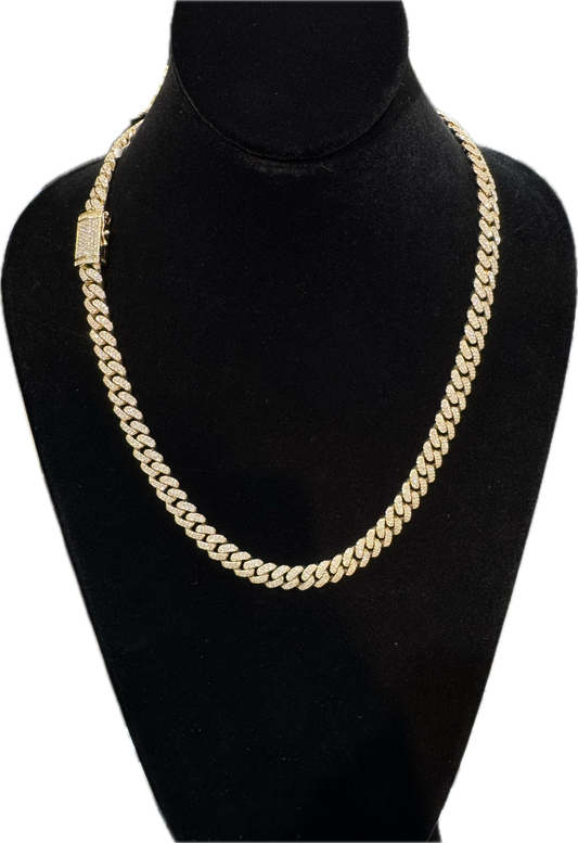 10K 9MM 11.71CT 22" Diamond Yellow Gold Cuban Link Chain