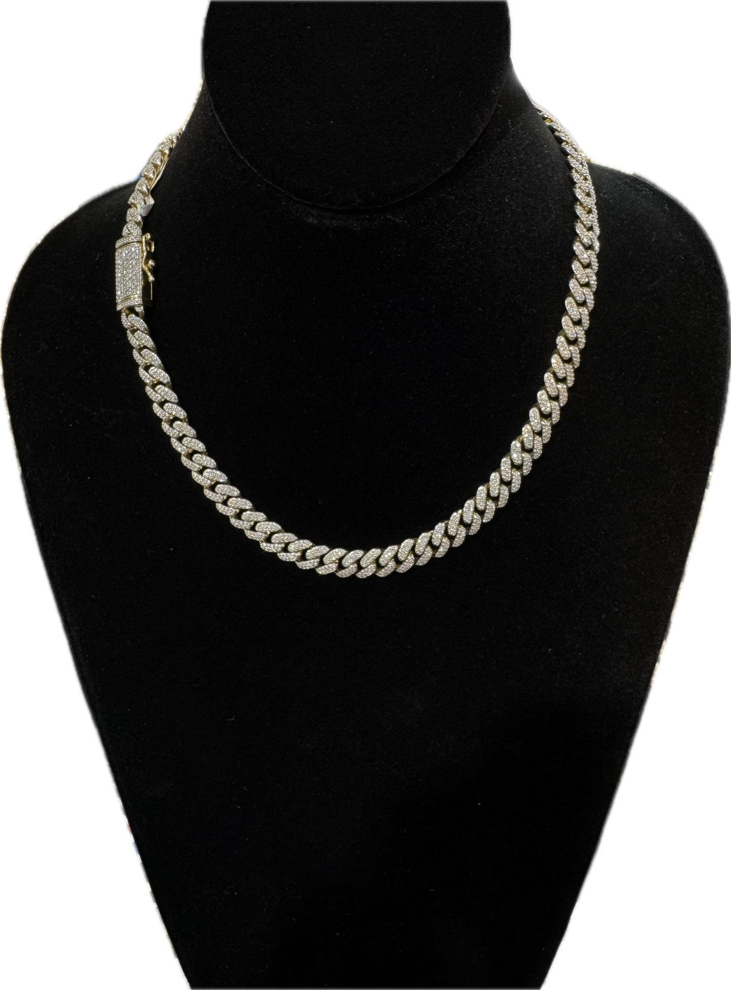 10K 8.8MM 8.11CT 18" Diamond Yellow Gold Cuban Link Chain