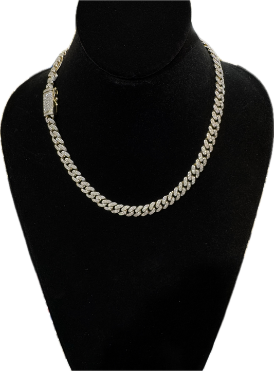 10K 8.8MM 8.11CT 18" Diamond Yellow Gold Cuban Link Chain