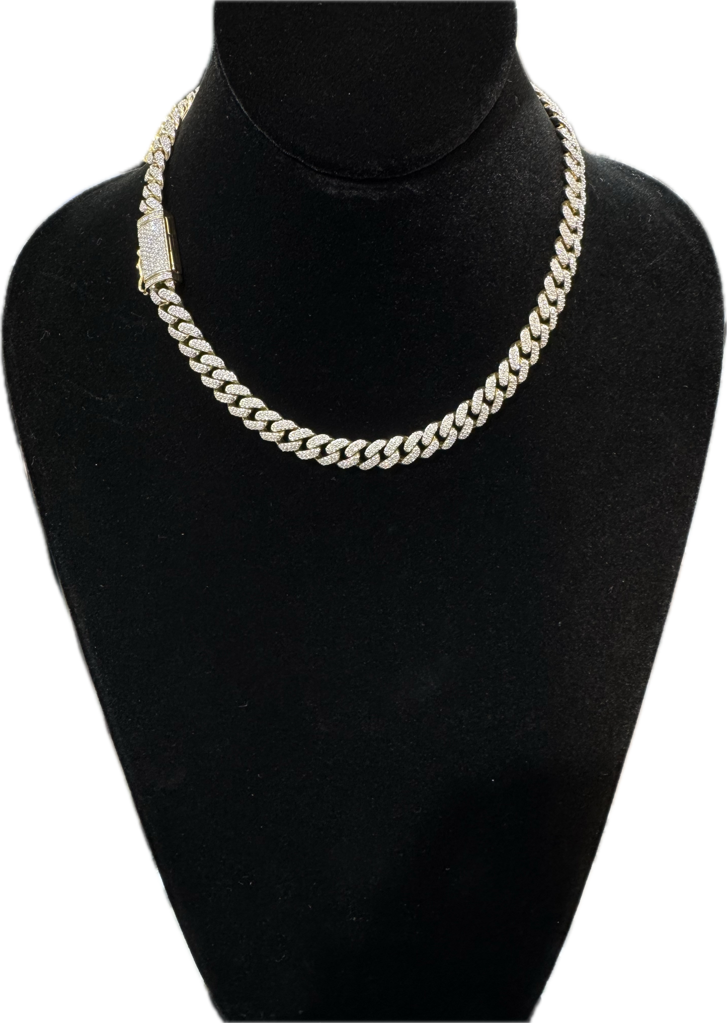 10K 8.8MM 7.24CT 16" Diamond Yellow Gold Cuban Link Chain