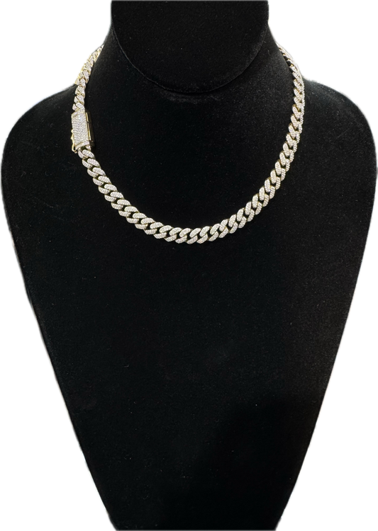 10K 8.8MM 7.24CT 16" Diamond Yellow Gold Cuban Link Chain