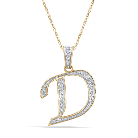 10K 1" Yellow Gold Diamond Cursive Initial Pendants