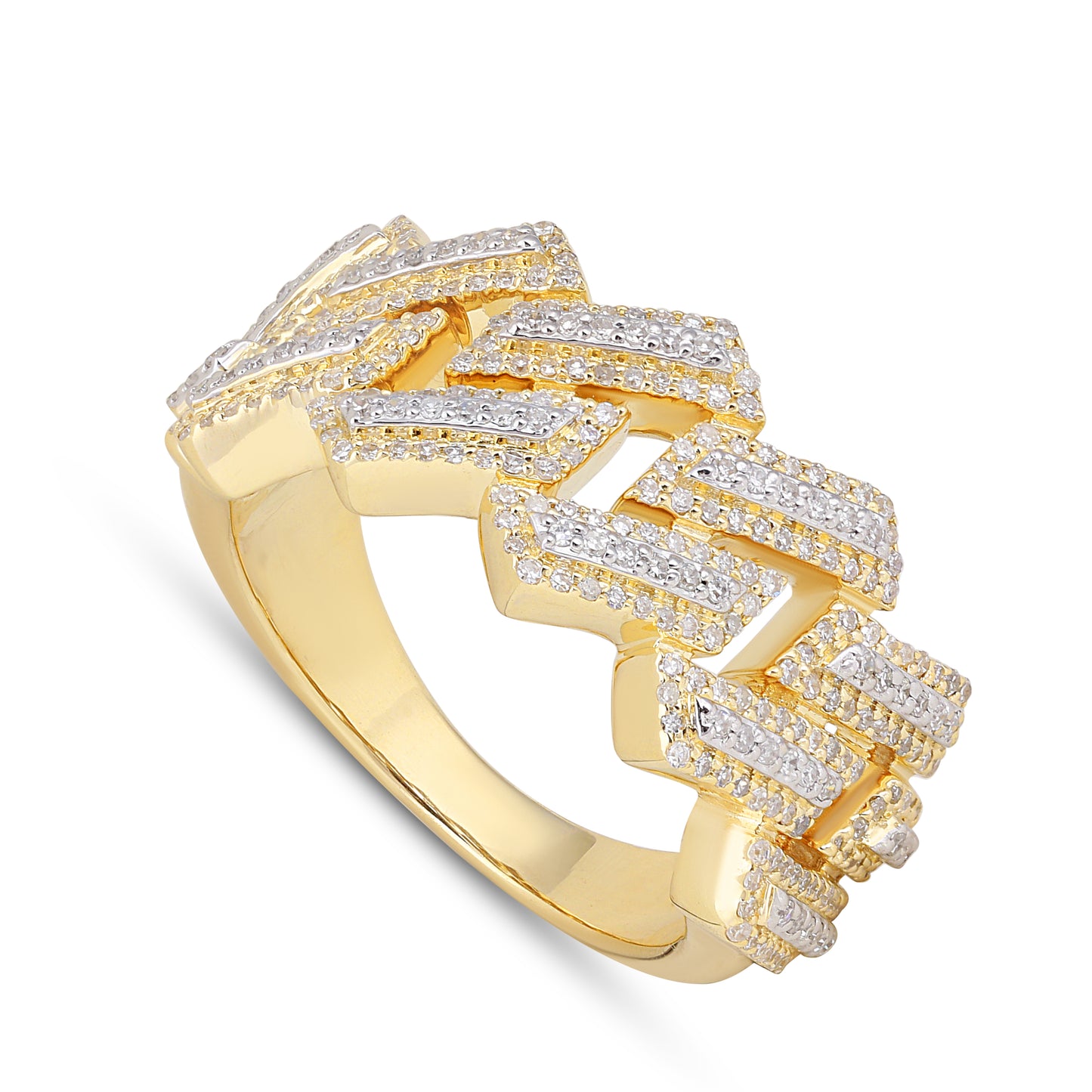 10K 1.02CT Two-Tone Diamond Yellow Gold Cuban Link Ring