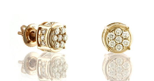 10K .98CT 10MM Round Diamond Gold Screw-Back Earrings