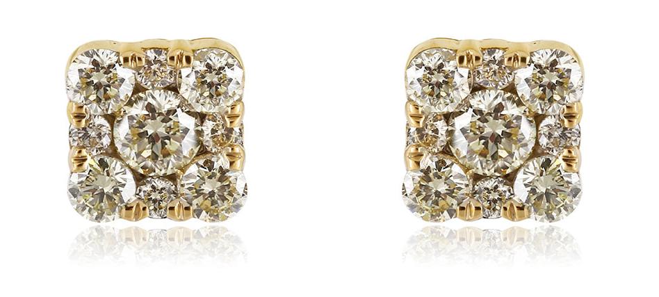 10K .51CT 5MM Square Diamond Cluster Screw-Back Earrings