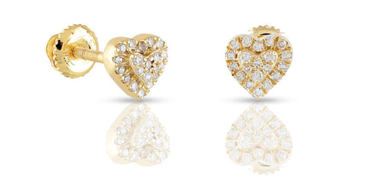 10K .24CT 7MM Yellow Gold Diamond Heart Screw-Back Earrings