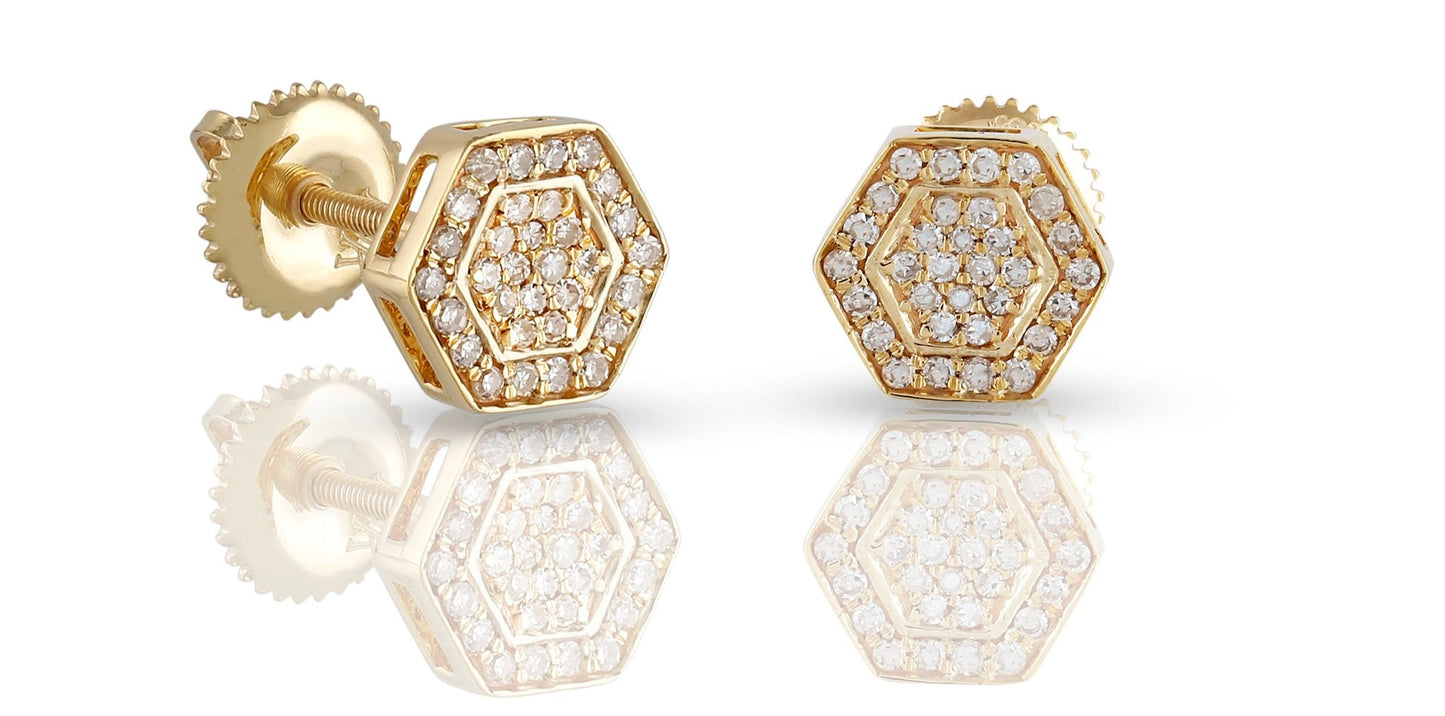 10K .19CT 7MM Hexagon Yellow Gold Diamond Screw-Back Earrings