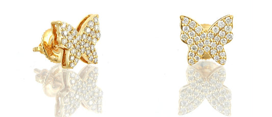 14K .38CT 8MM Yellow Gold Diamond Butterfly Screw-Back Earrings