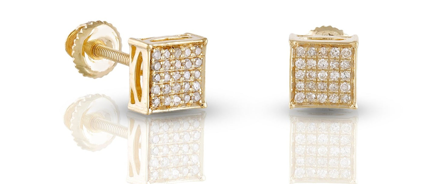 10K .10CT 6MM Diamond Yellow Gold Square Screw-Back Earrings