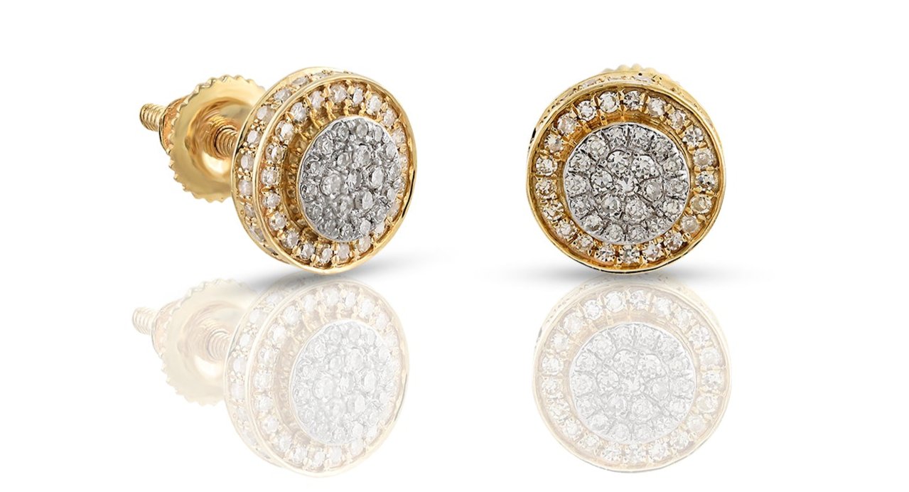 10K .24CT 7MM Double Layer Round Diamond Screw-Back Earrings