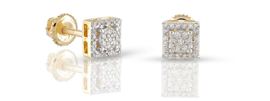 10K .12CT 5MM Square Diamond Screw-Back Earrings