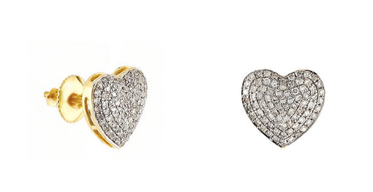 10K .16CT Heart Diamond Yellow Gold Screw-Back Earrings