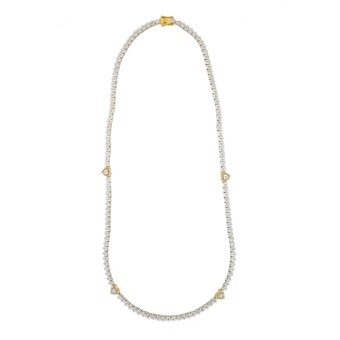 10K 18" 1.15CT Yellow Gold Diamond Heart Tennis Chain