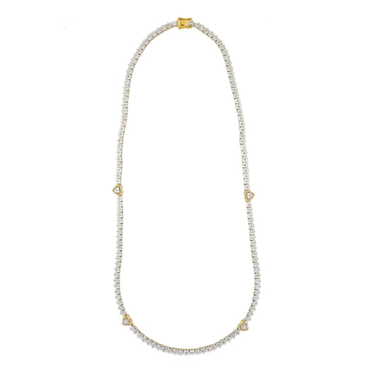 10K 18" 1.15CT Yellow Gold Diamond Heart Tennis Chain