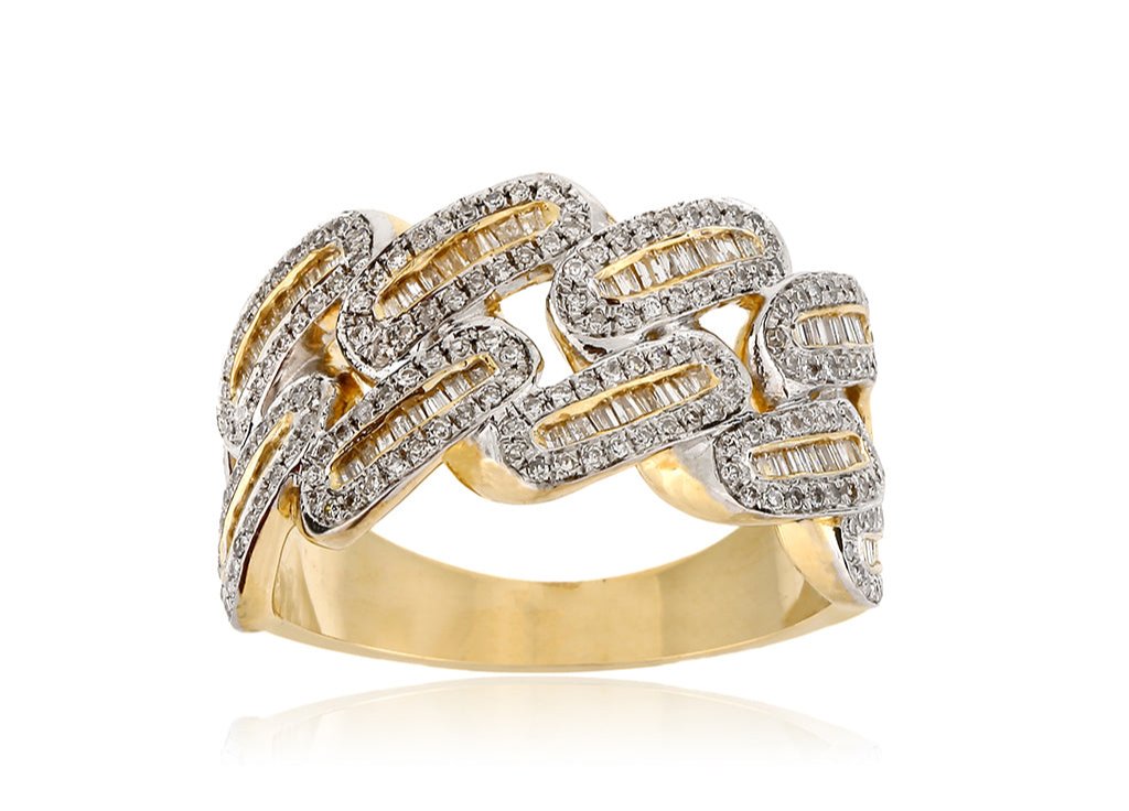 10K 1.02CT 14MM Yellow Gold Diamond Baguette Cuban Link Ring