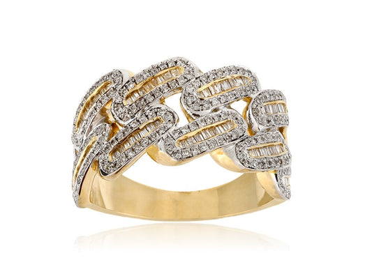 10K 1.02CT 14MM Yellow Gold Diamond Baguette Cuban Link Ring