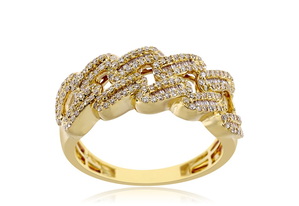 10K .68CT 9MM Diamond Baguette Cuban Link Ring