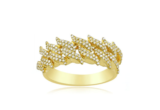 10K .48CT 9.5MM Spiked Yellow Gold Diamond Cuban Link Ring