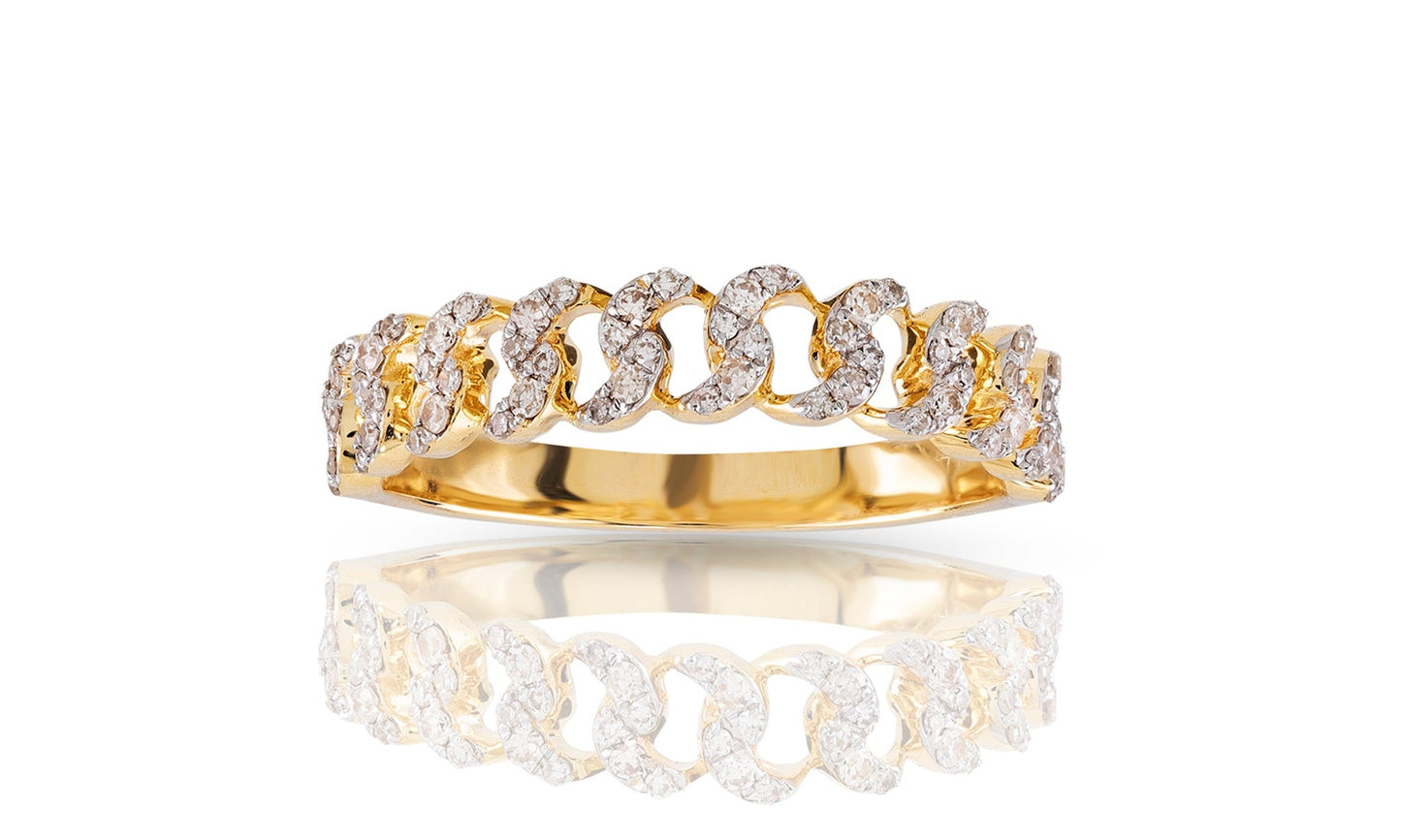 10K .24CT 4.5MM Lady's Diamond Cuban Link Gold Ring