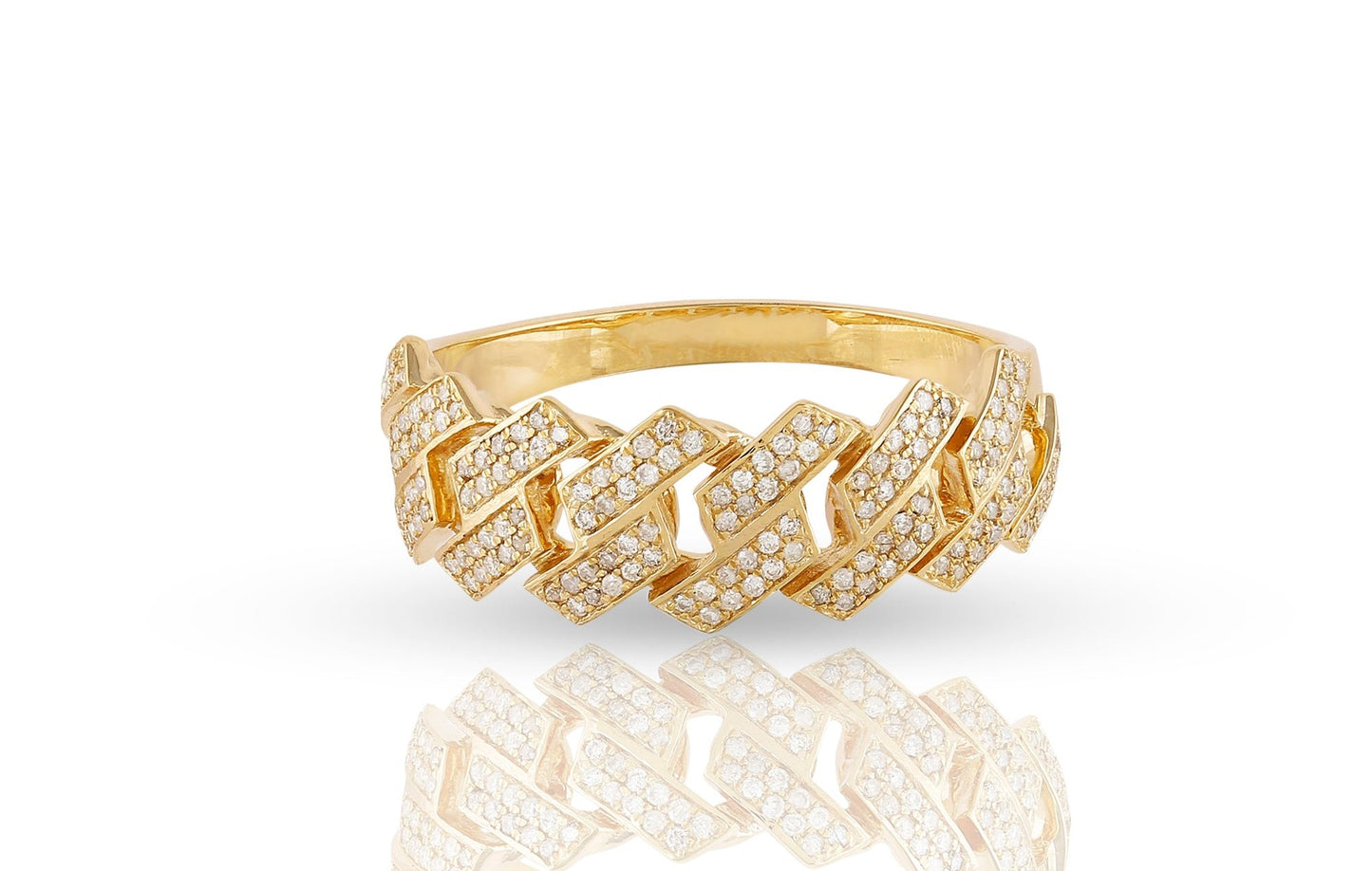 10K .43CT 8MM Diamond Yellow Gold Cuban Link Ring