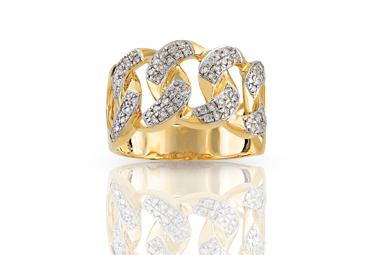 10K .52CT Yellow Gold Diamond Cuban Link Ring