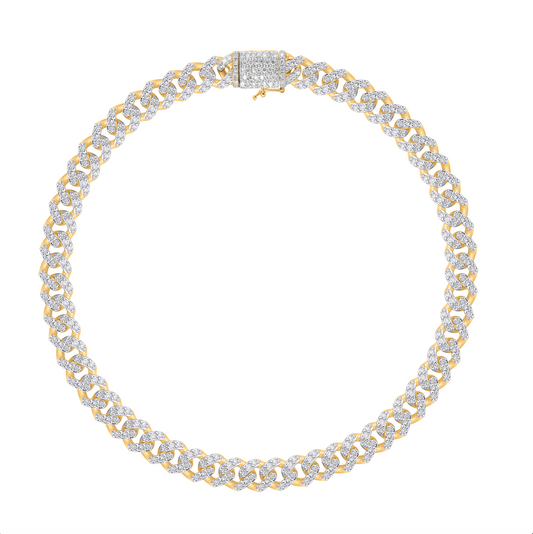 10K 9MM 11.73CT 22" Diamond Yellow Gold Cuban Link Chain