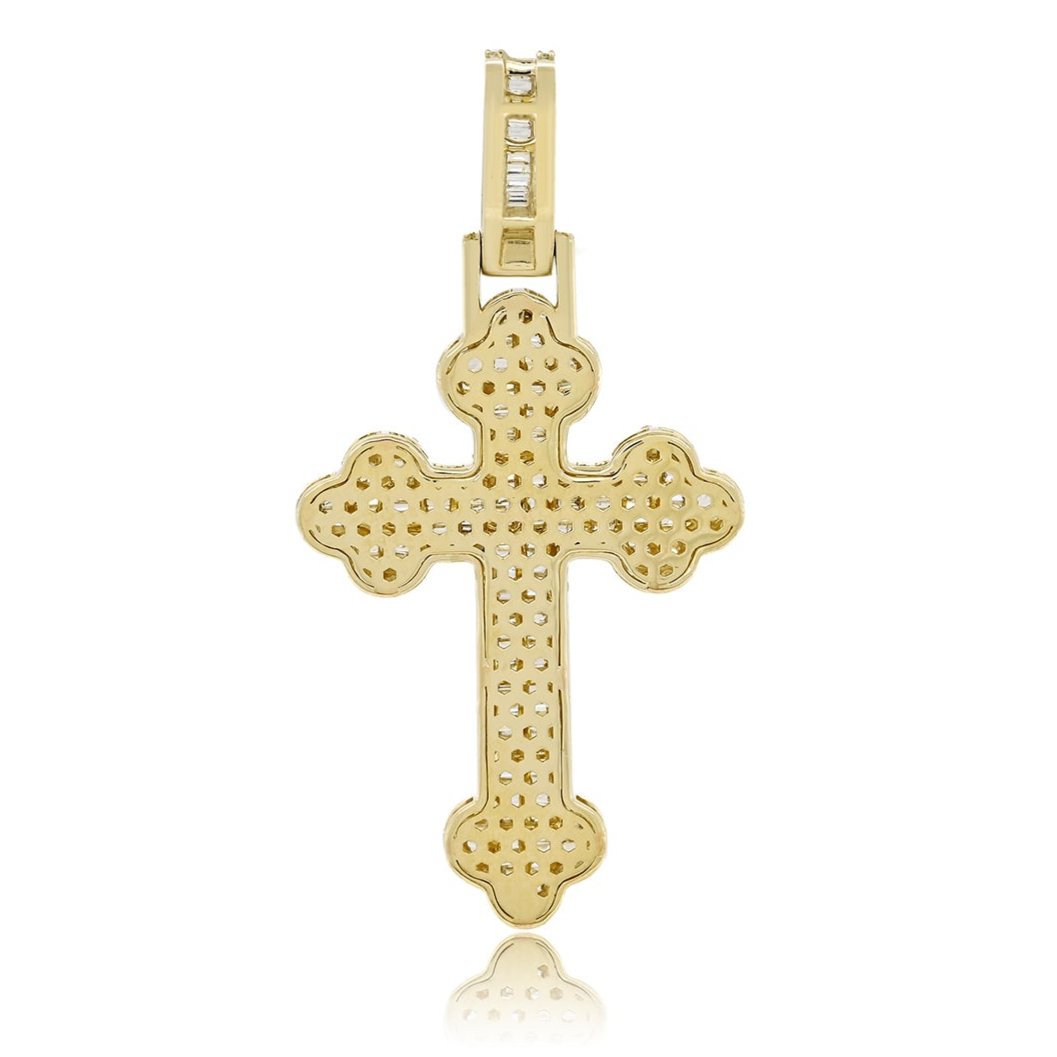 10K 1.27CT Yellow Gold Diamond Baguette Cross Pendant