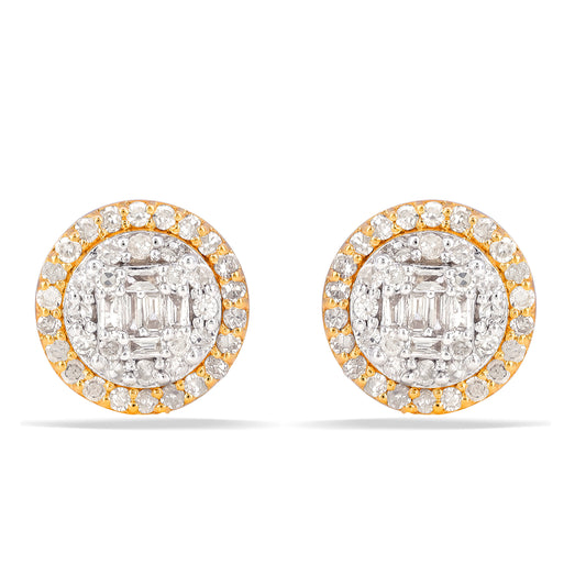 10K 0.50CT Round Diamond Baguette Screw-Back Earrings